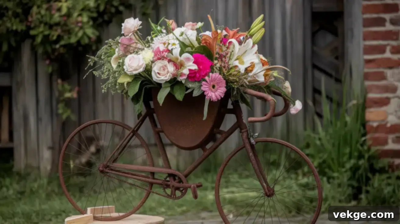 Rusty Bike Upcycled into a Quirky Flower Vase