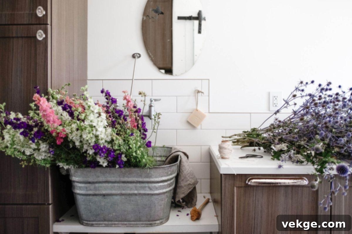Galvanized Buckets as Rustic Containers for Dried Flowers