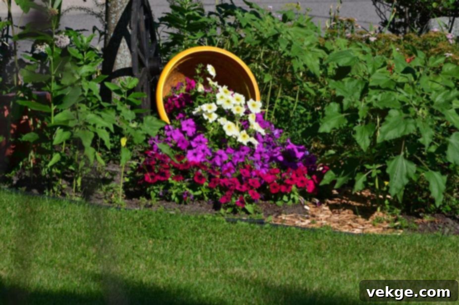 DIY Spilled Bucket of Flowers Garden Feature