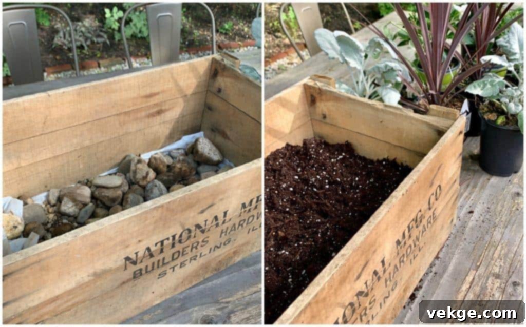 Antique Crates Filled with Hydrangeas as Planters