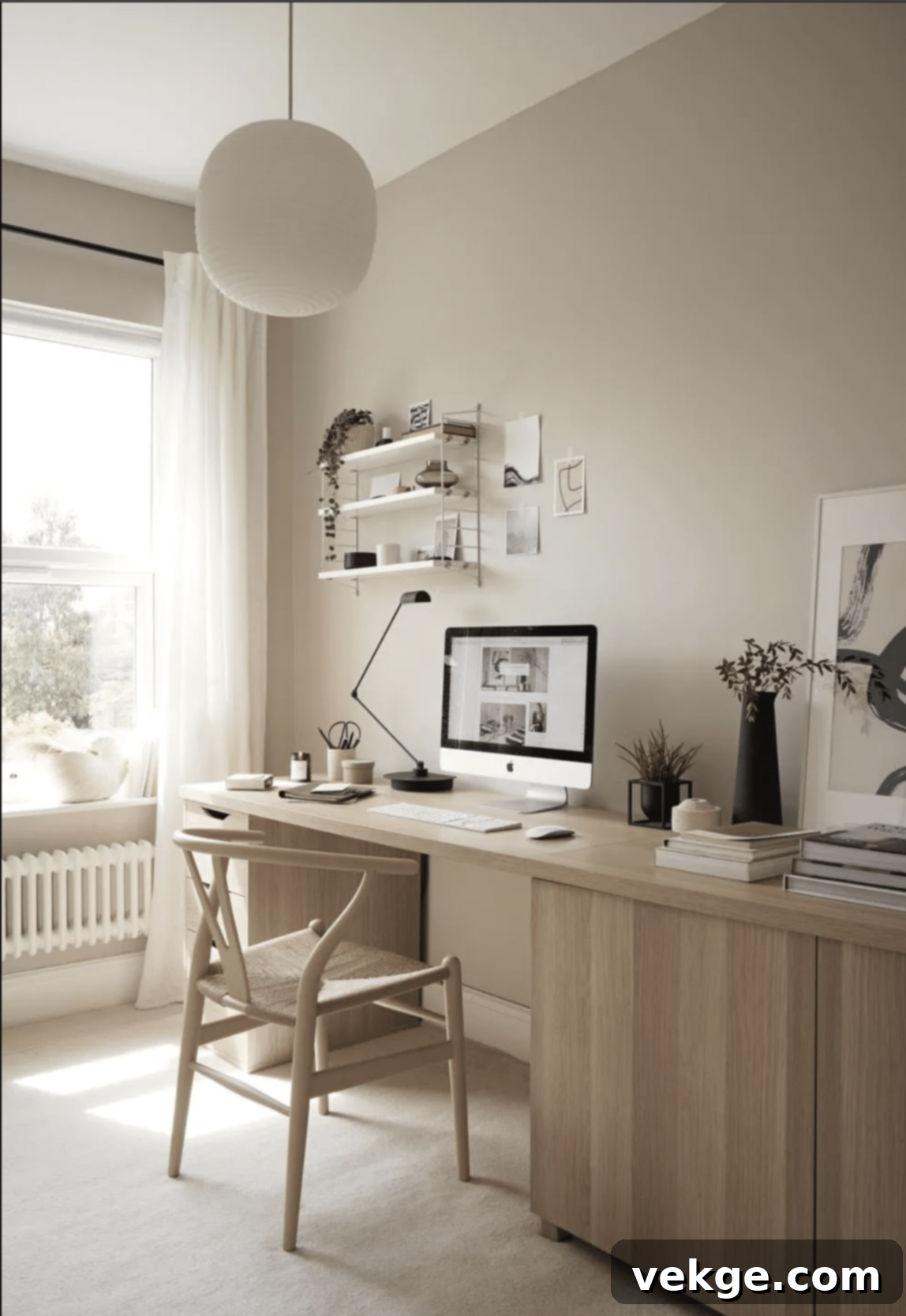 Home office with personalized decor and plants