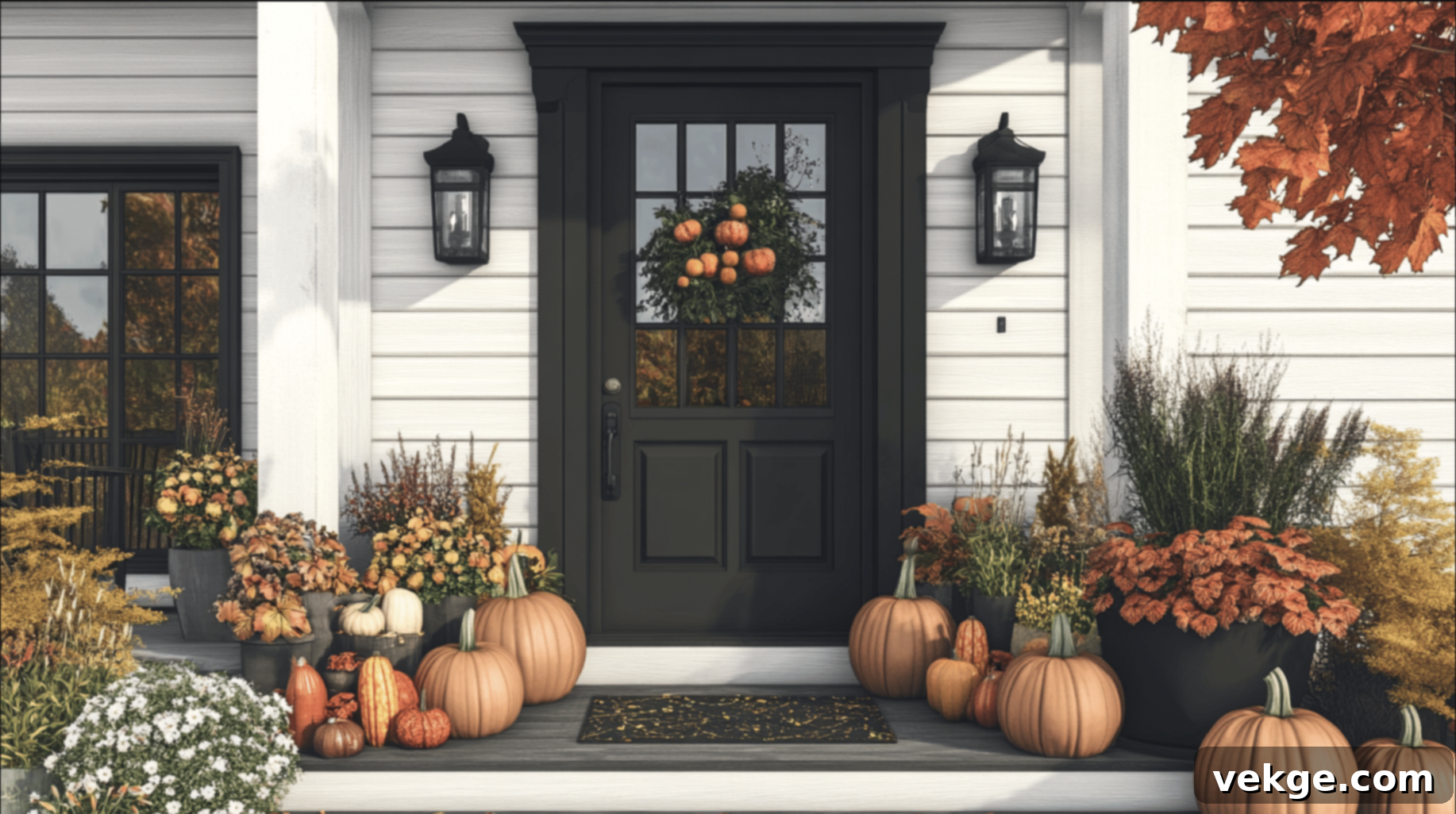 Asymmetrical Fall Porch Decor Arrangement