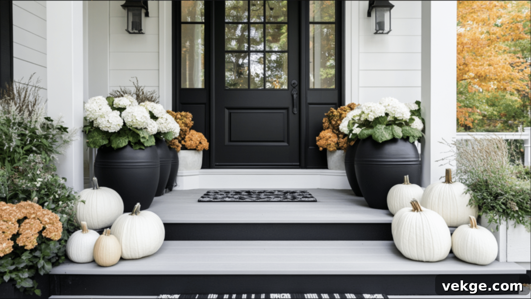 High-Contrast Black and White Fall Porch Decor