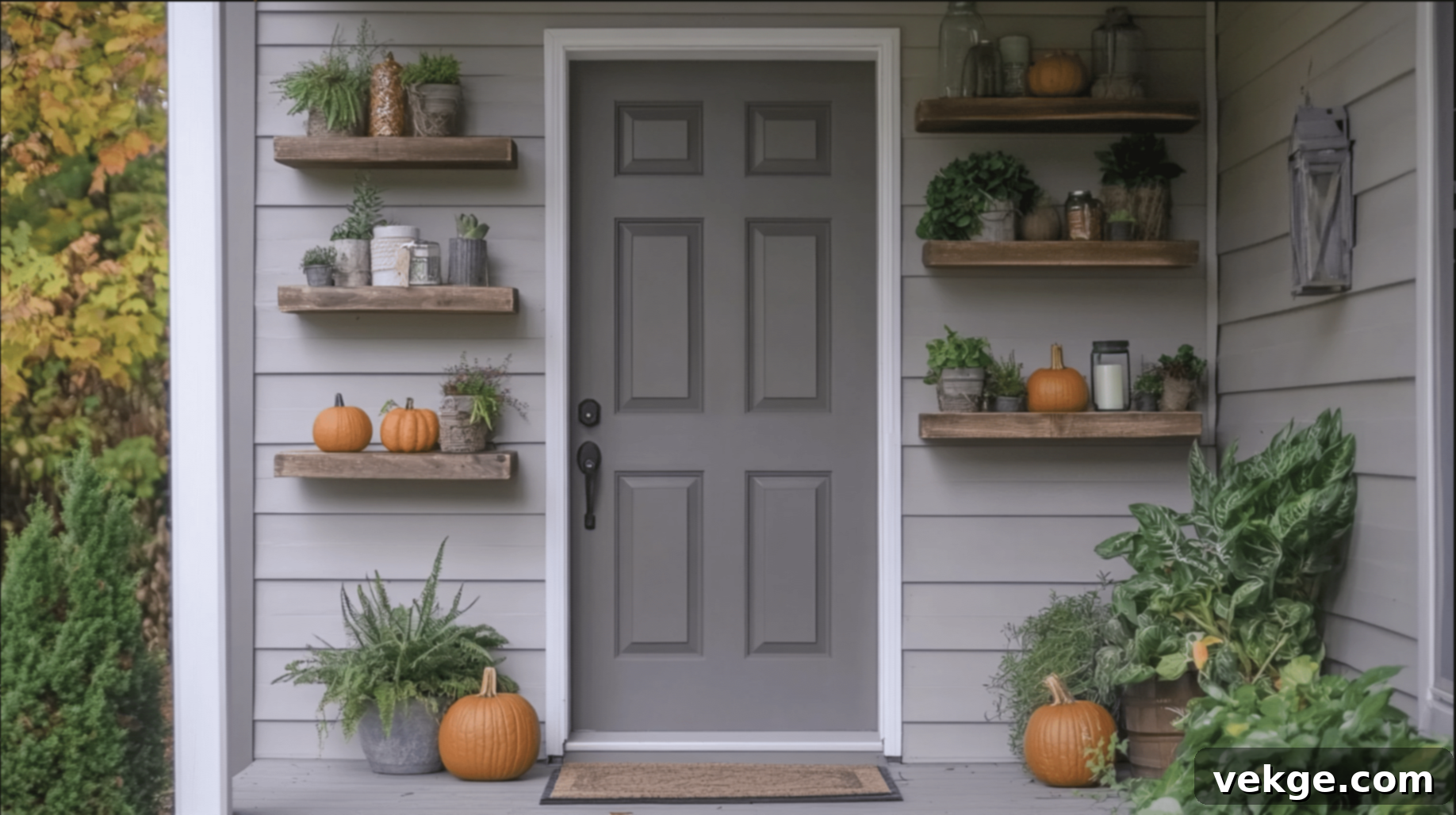 Minimalist Floating Shelves with Small Fall Decor