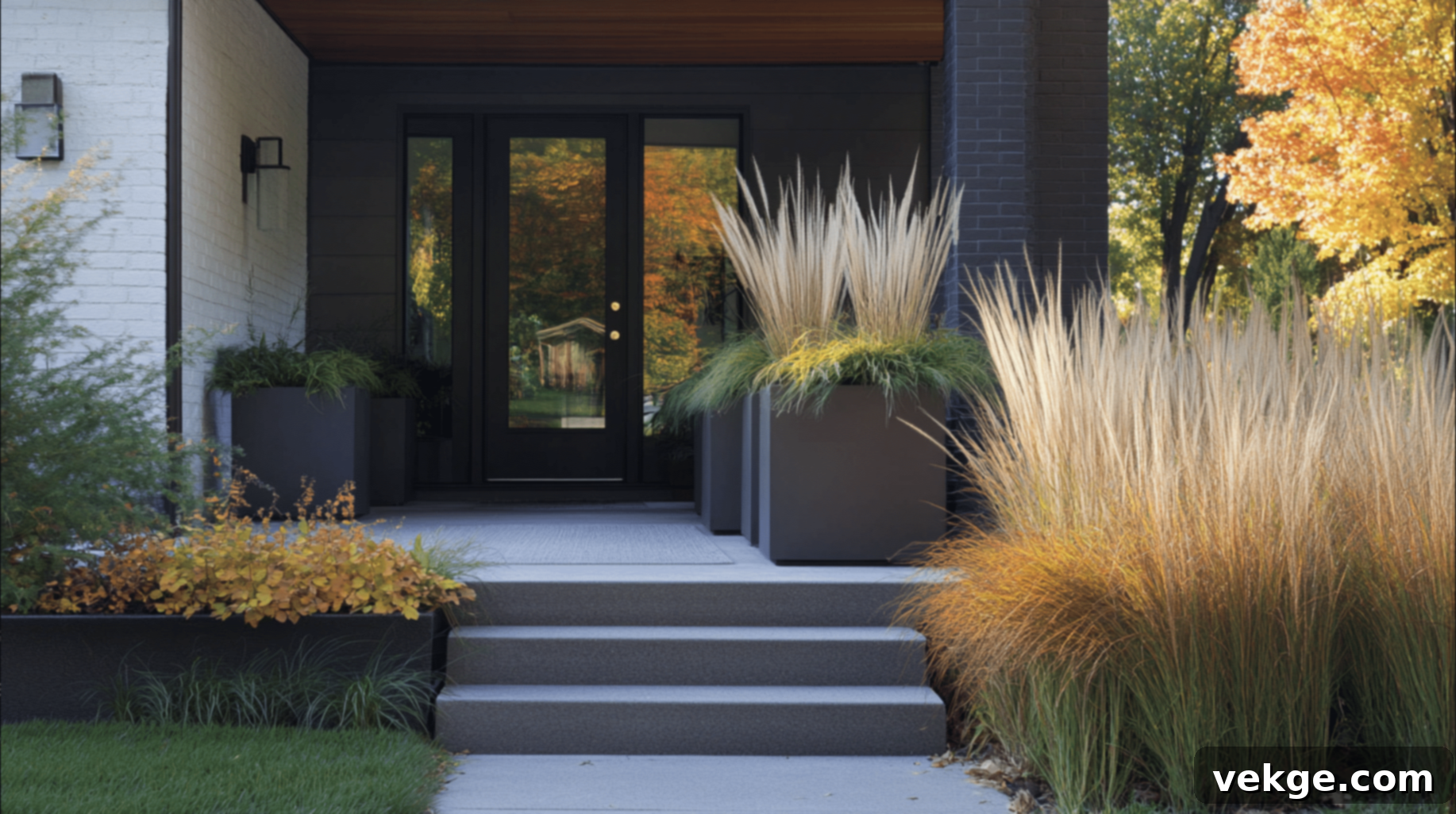 Tall Sleek Planters with Ornamental Feather Reed Grass