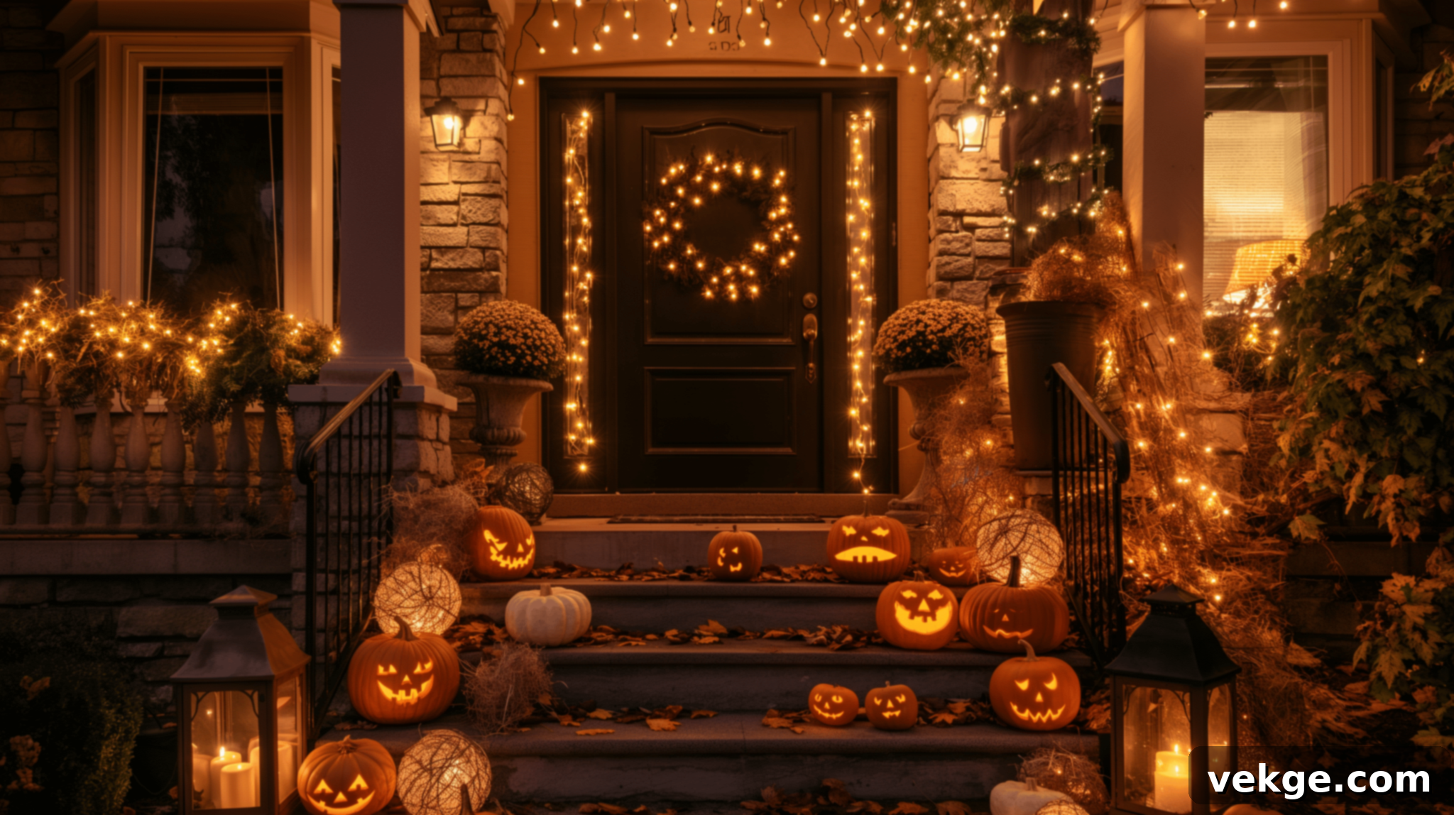 Warm String Lights for a Cozy Modern Fall Porch