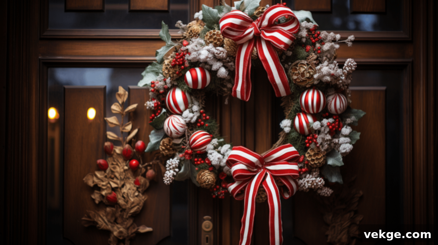 Festive Candy Cane Wreath for Holiday Door Decor