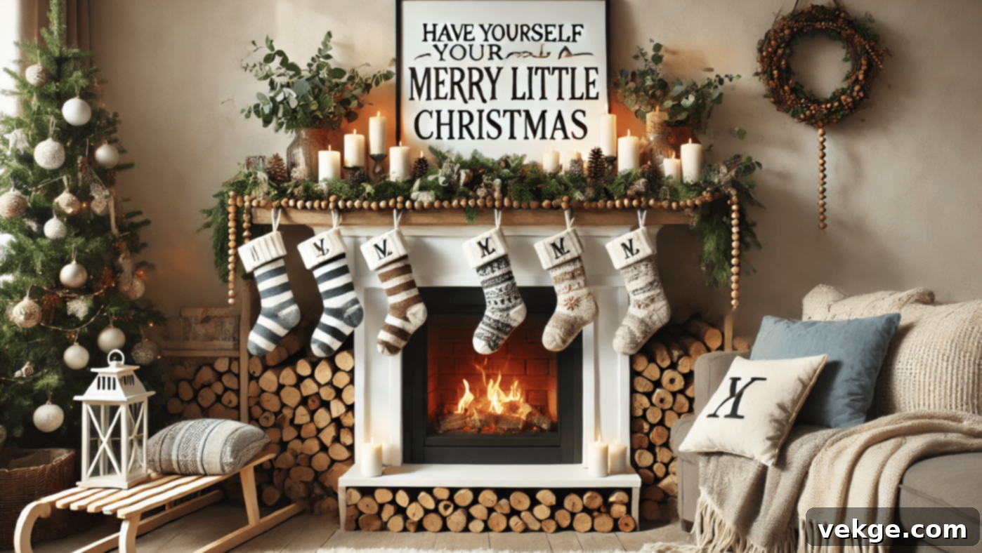 Cozy Wooden Fireplace Decor with Logs and Greenery