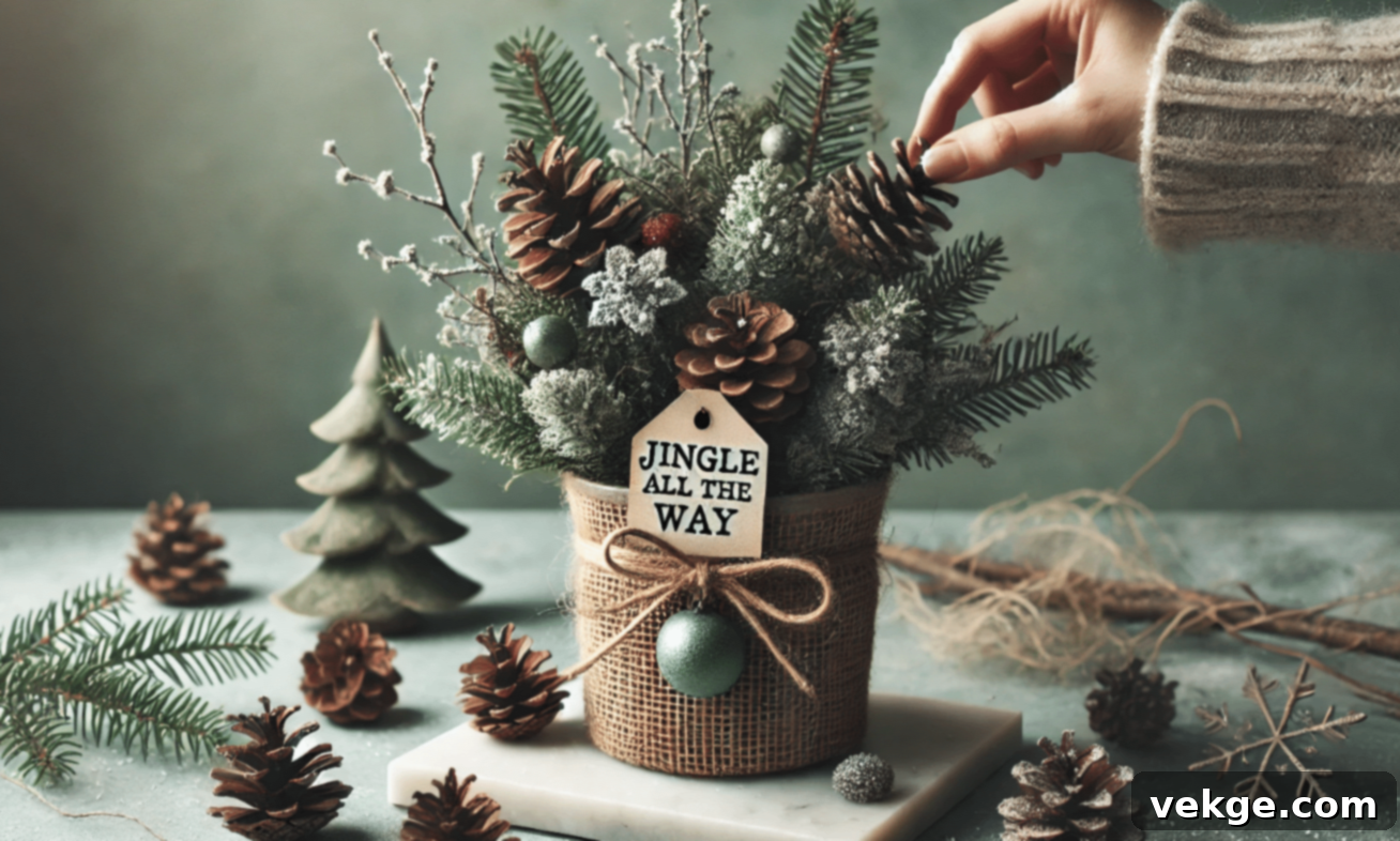 Cozy Snowy Tree Winter Basket Centerpiece