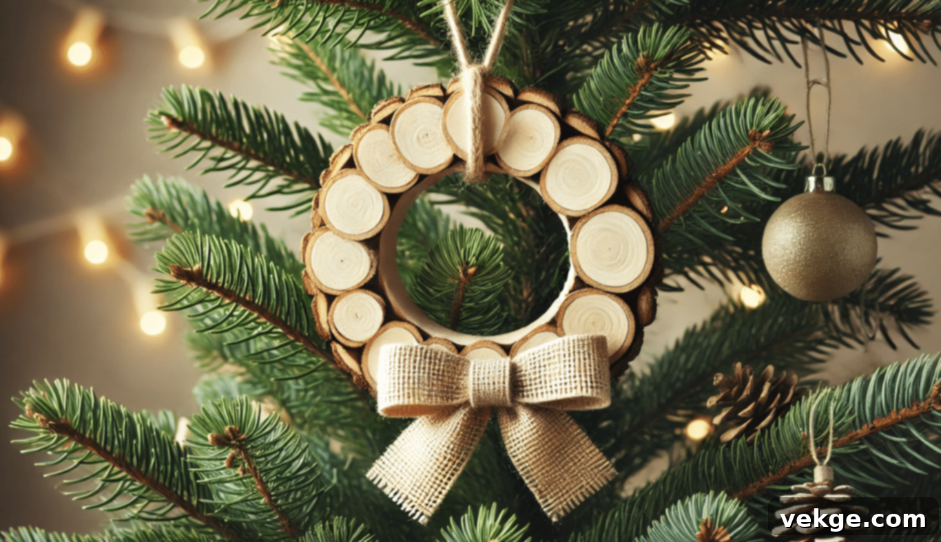 Rustic Wood Slice Wreath Ornament for Christmas Tree