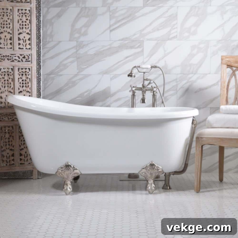 Classic White Clawfoot Bathtub with Ornate Silver Feet