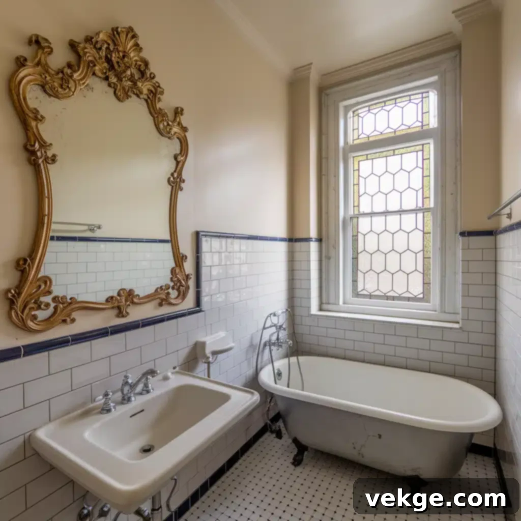 Ornate Gold-Framed Mirror above a Pedestal Sink