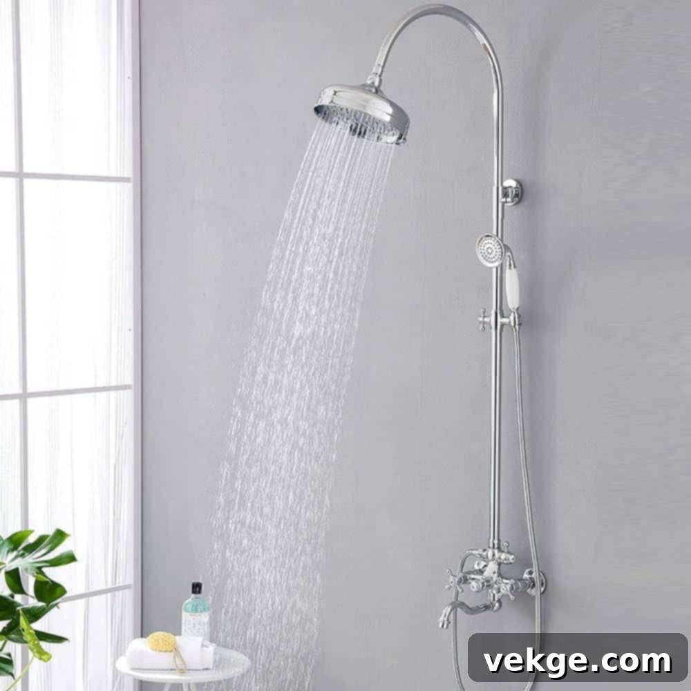 Modern Rainfall Shower with Exposed Chrome Pipes in Victorian Style