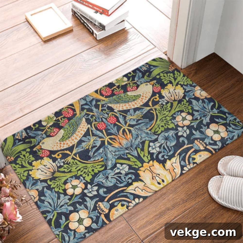 Victorian-Style Decorative Floor Mat with Bird and Floral Pattern