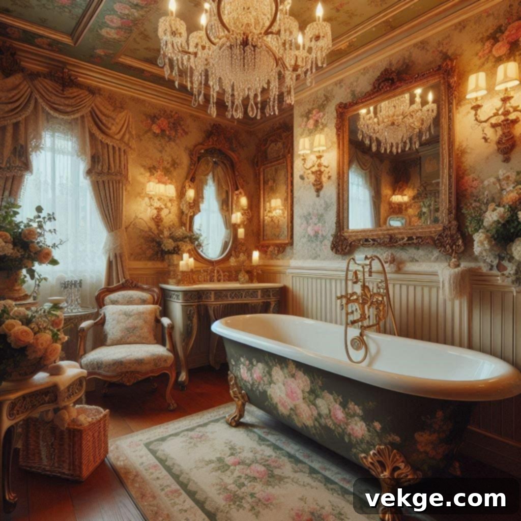 Ornate Crystal Chandelier in a Victorian Bathroom