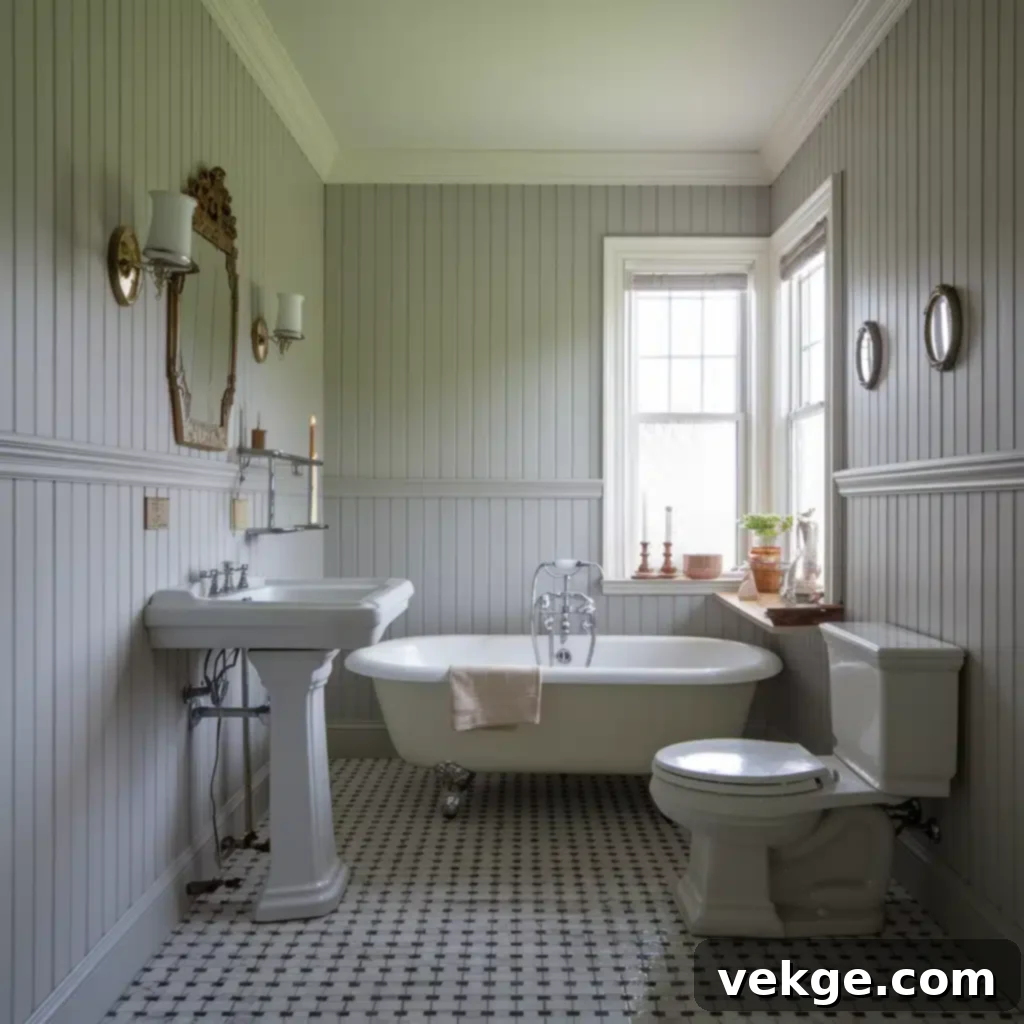 Soft Green Beadboard Paneling in a Victorian Bathroom