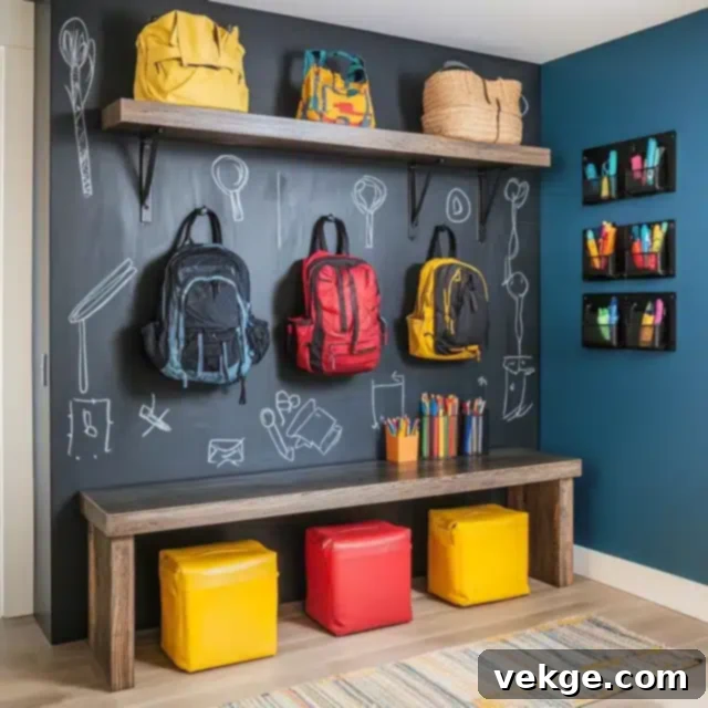 Chalkboard-Themed Backpack Storage