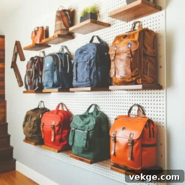 Pegboard Shelving Backpack Storage