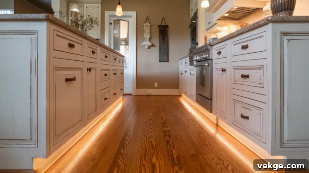 Toe Kick Lighting for Subtle Glow in a kitchen