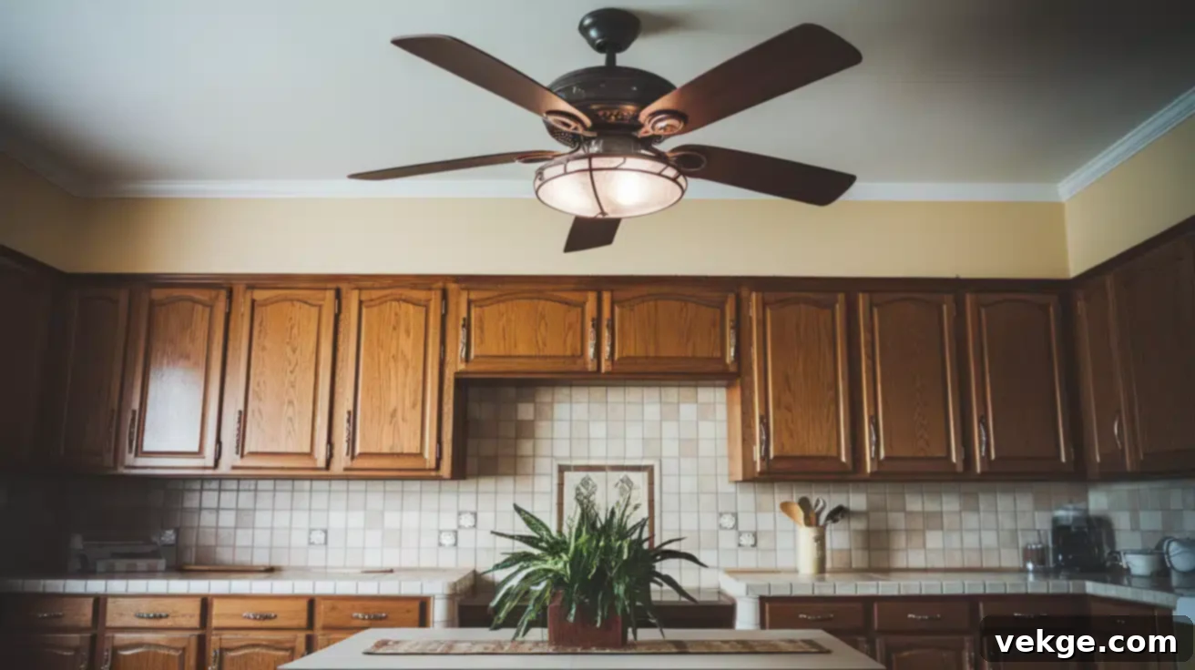 Ceiling Fan with Integrated Light in a kitchen