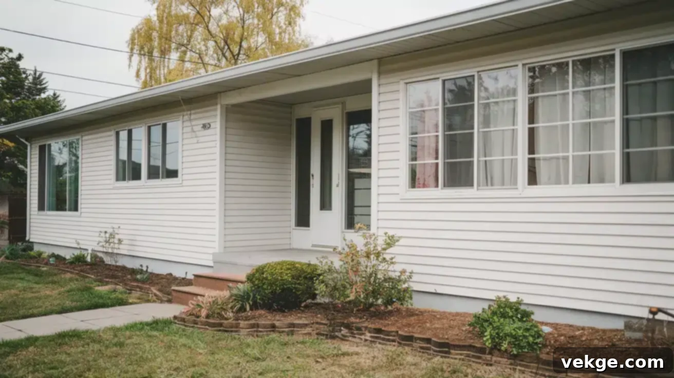 Before Contemporary Upgrade Ranch House Exterior - Closed-Off Entrance, Small Windows