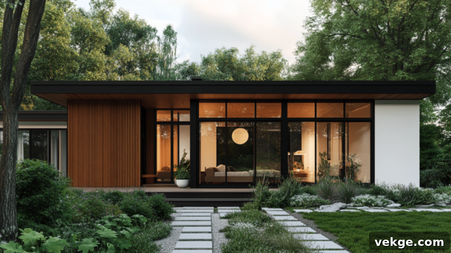 After Urban Oasis Ranch House Exterior - Black Paint, Concrete Planters, Privacy Wall