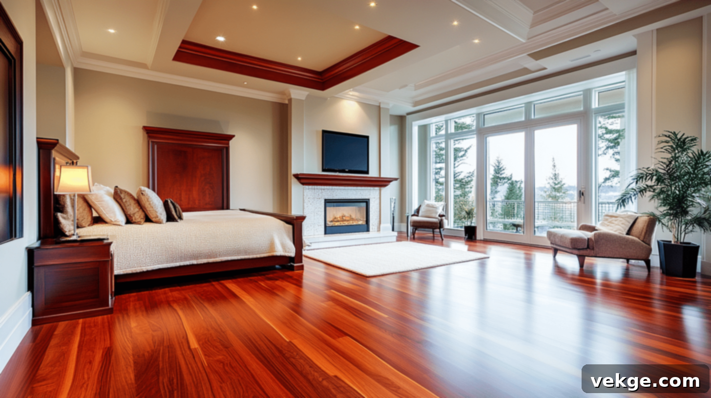 Cherry wood flooring, prized for its warm, reddish-brown hues and luxurious appearance