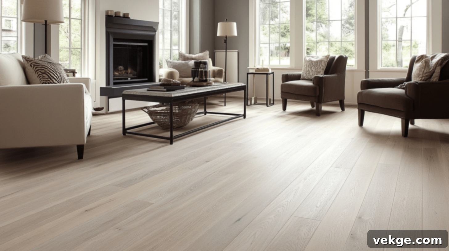 Ashwood flooring with light coloring and prominent grain, offering a bright and resilient surface