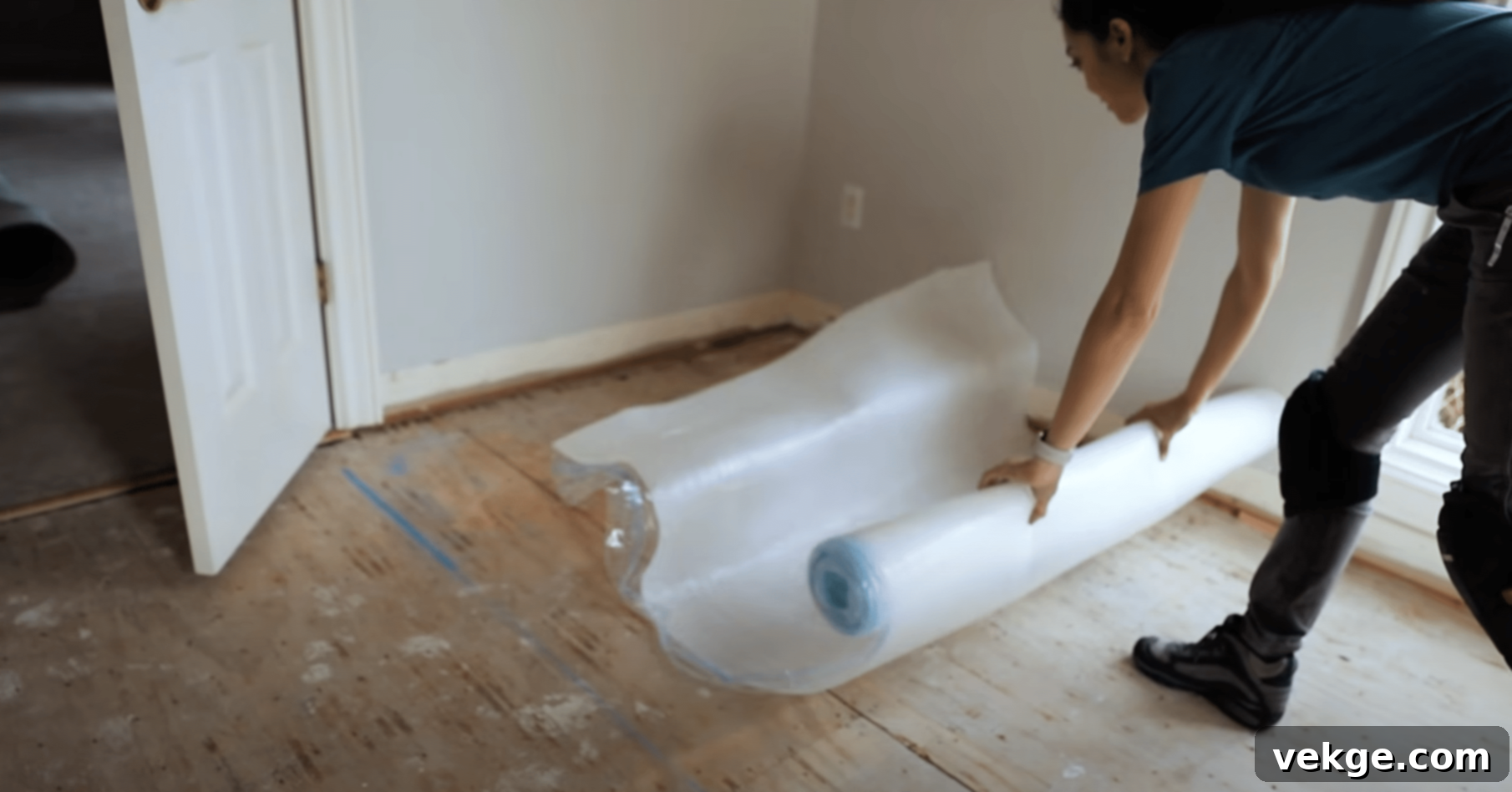 Step 2: Lay underlayment and shims for proper hardwood floor installation