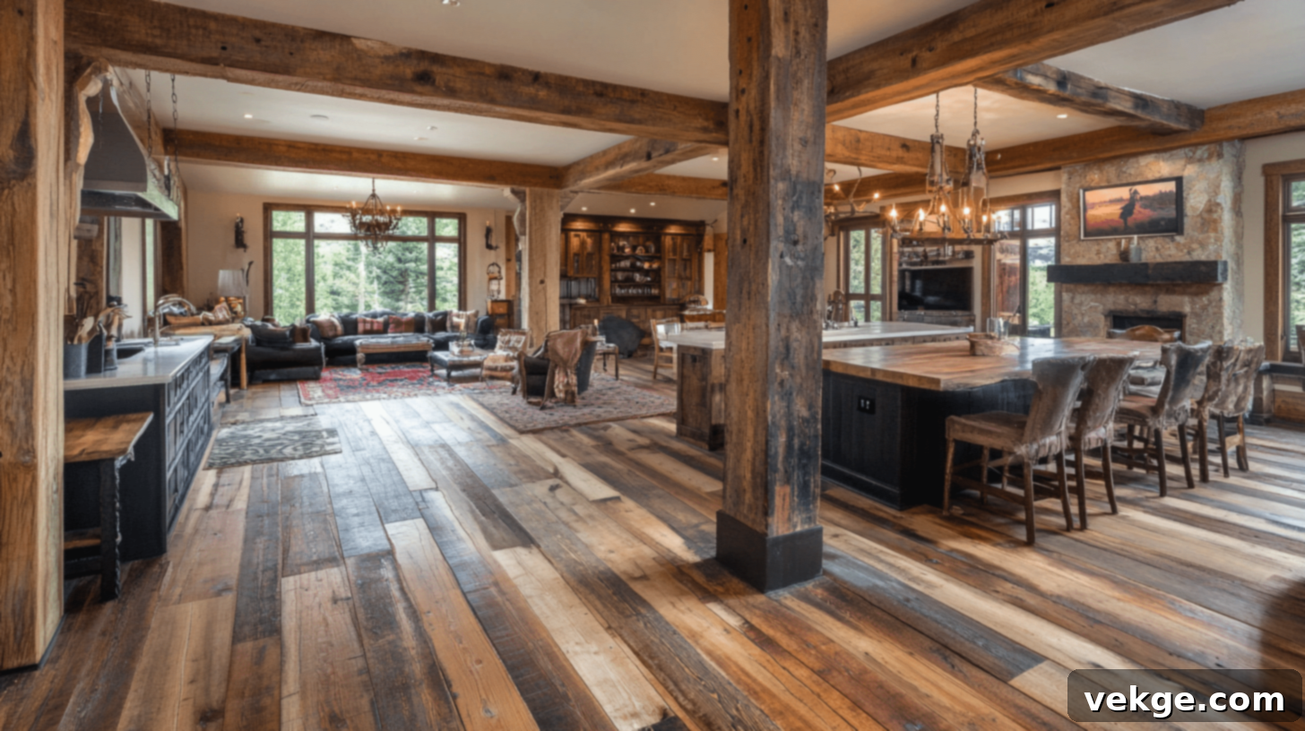 Reclaimed barn wood flooring for a rustic, eco-friendly, and character-rich home