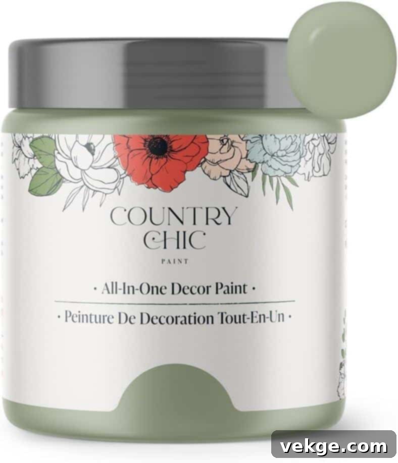 Country Chic Paint All-in-One Chalk Style Paint in sage green for rustic charm