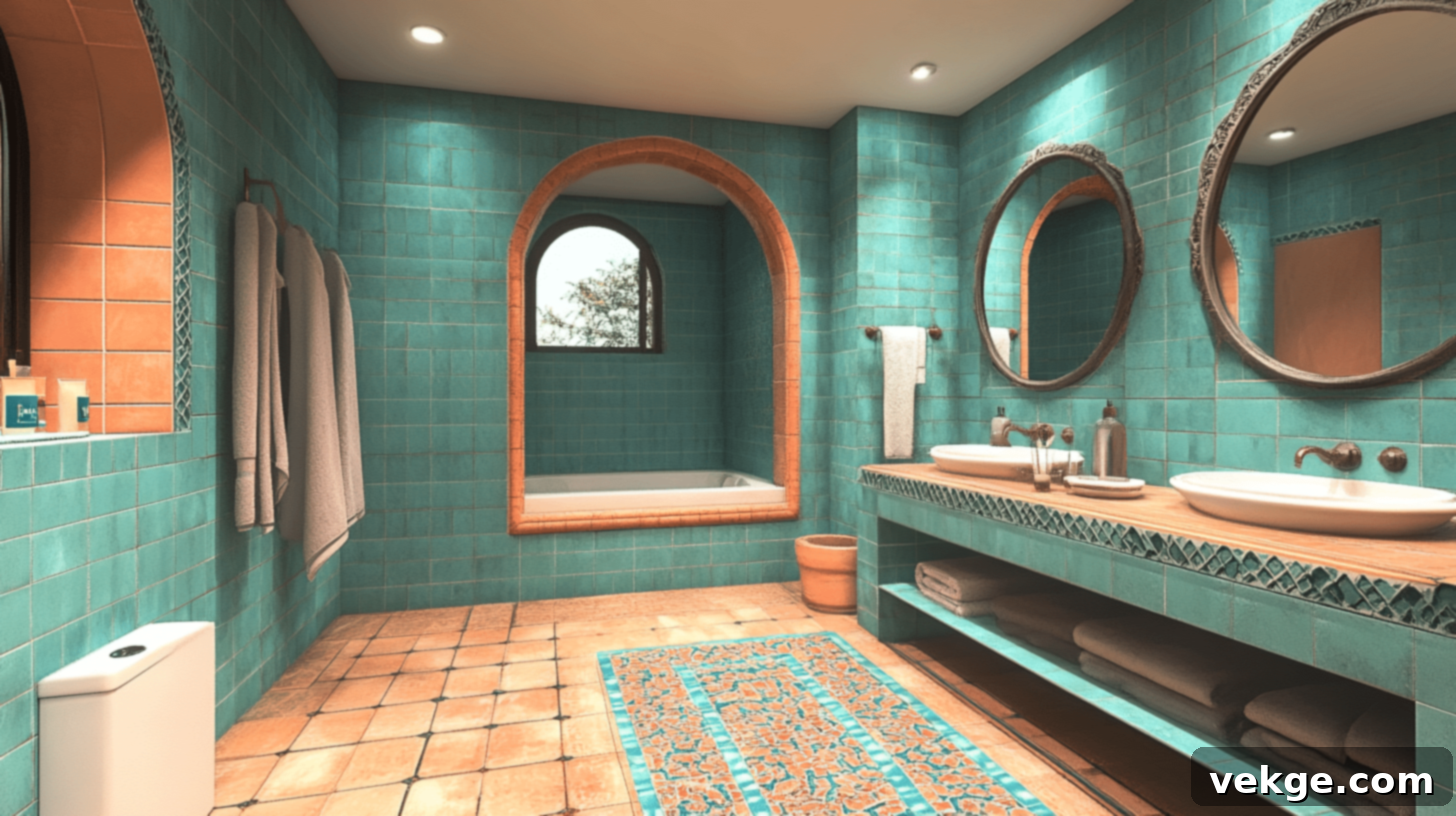 Turquoise and Coral Moroccan Bathroom Design