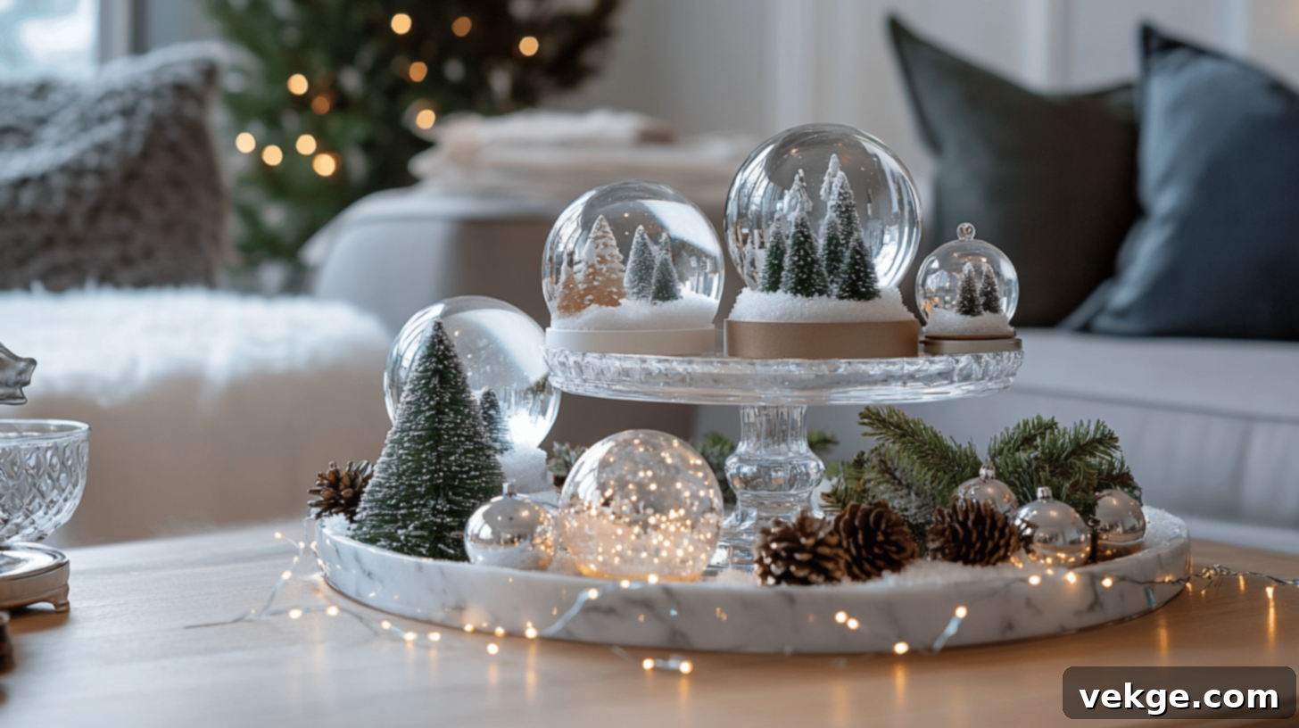Crystal Cake Stand with Snow Globes