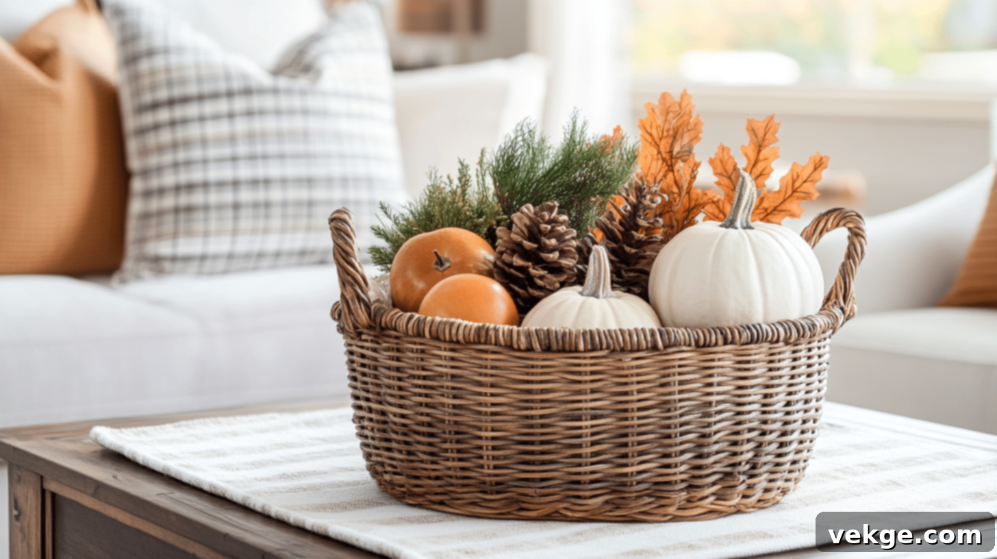 Wicker Basket Display with seasonal items