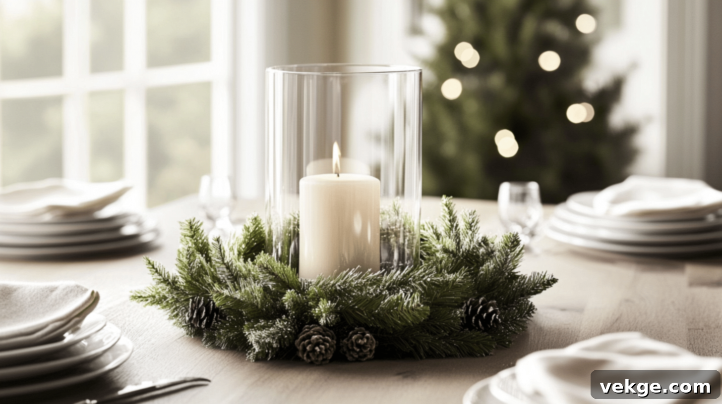 Evergreen Wreath with Hurricane Vase