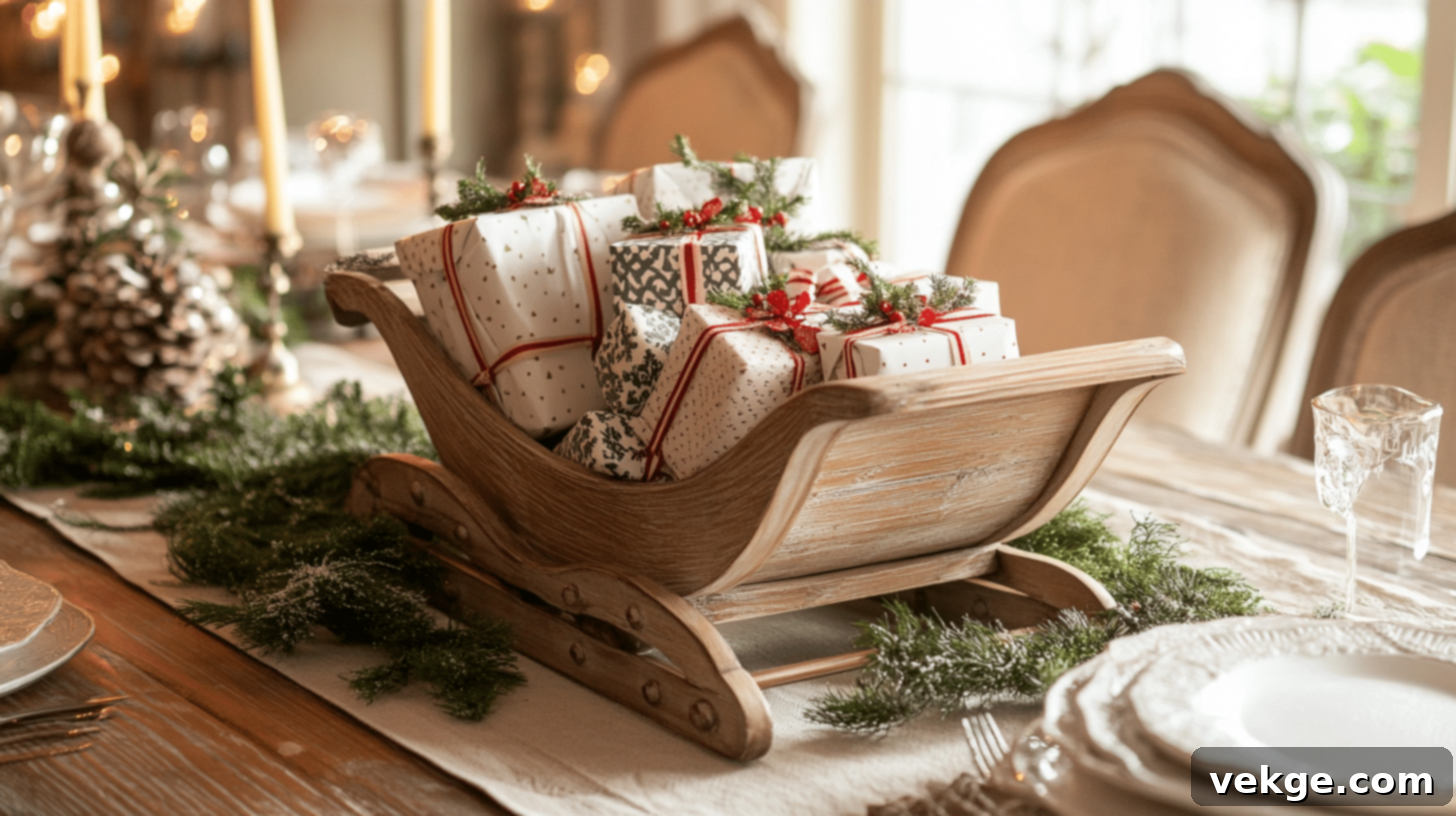 Wooden Sleigh with Wrapped Gifts