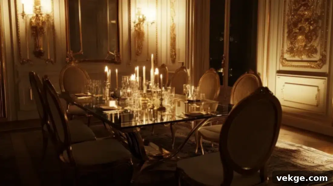 Gold Accented Furniture in a Parisian Dining Room