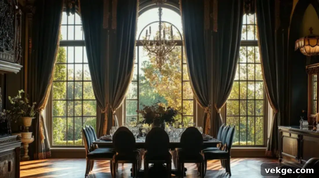Arched Windows with Drapery in a Parisian Dining Room