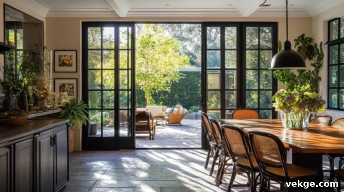 Iron and Glass Doors leading to a Parisian Dining Space