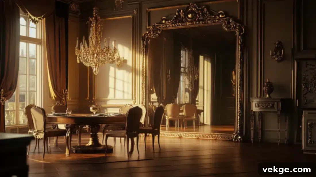 Oversized Ornate Mirror in a Grand Parisian Dining Room