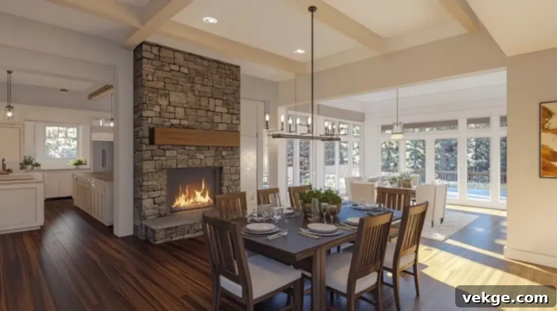 Stone Fireplace with Mantel in a Parisian Dining Room