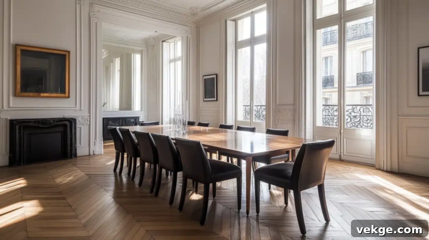 Herringbone Parquet Flooring in a Parisian Dining Room