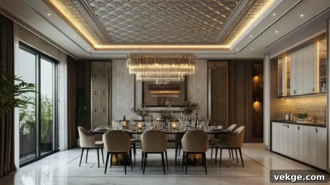 Patterned Ceiling Tiles in a Luxurious Parisian Dining Room