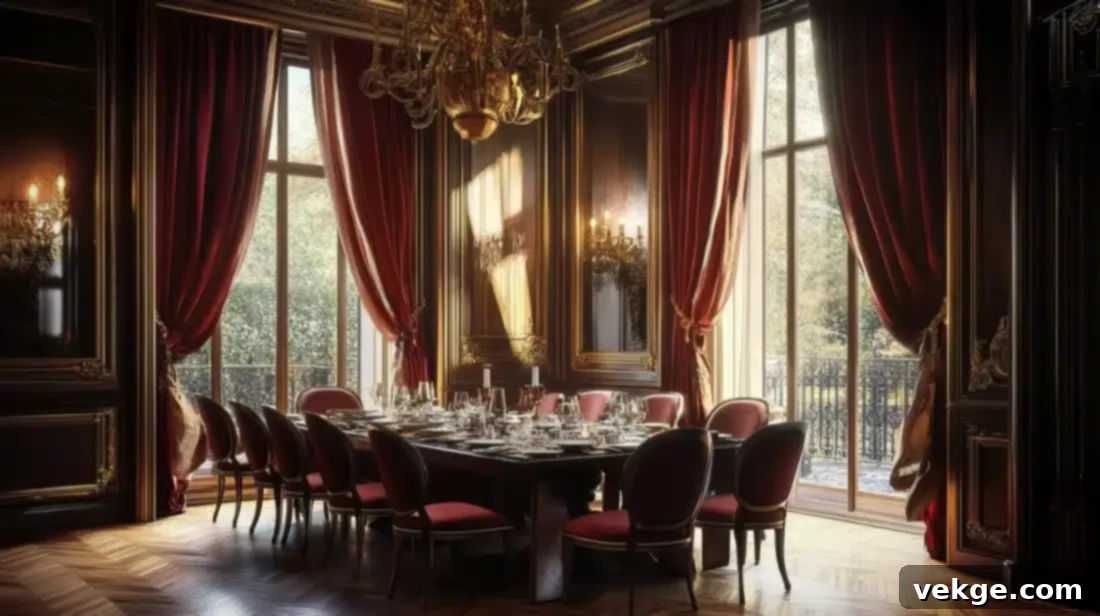 Velvet Drapery in a Dramatic Parisian Dining Room