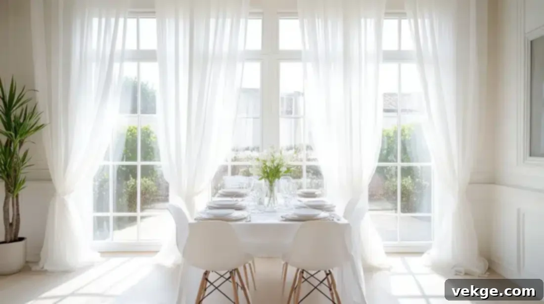French Windows with Sheer Curtains in a Parisian Dining Room