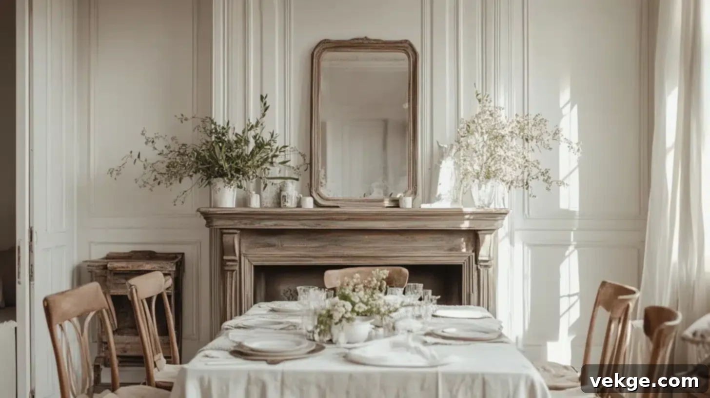 Vintage Trumeau Mirror in a French Country Dining Room