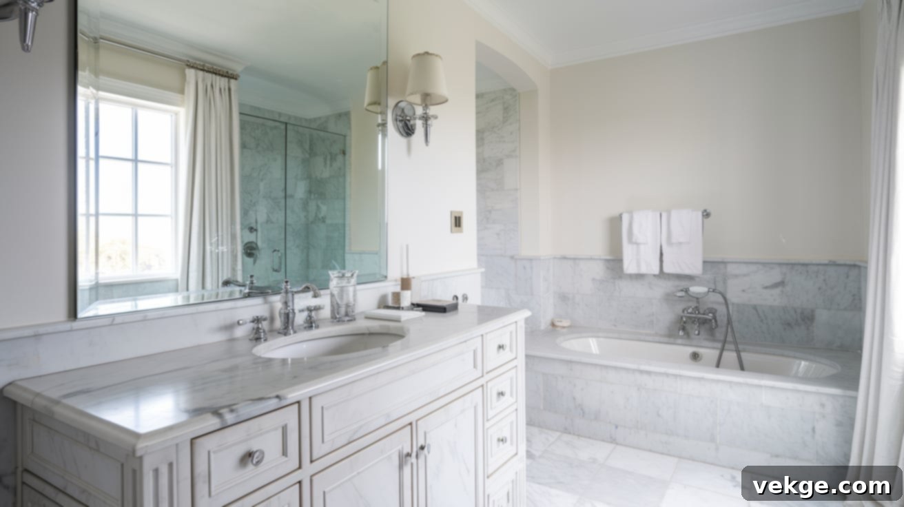 White Marble Bathroom with Chrome Fixtures