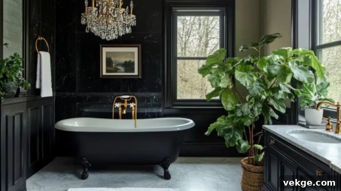 Black Marble Bathroom with Gold Fixtures