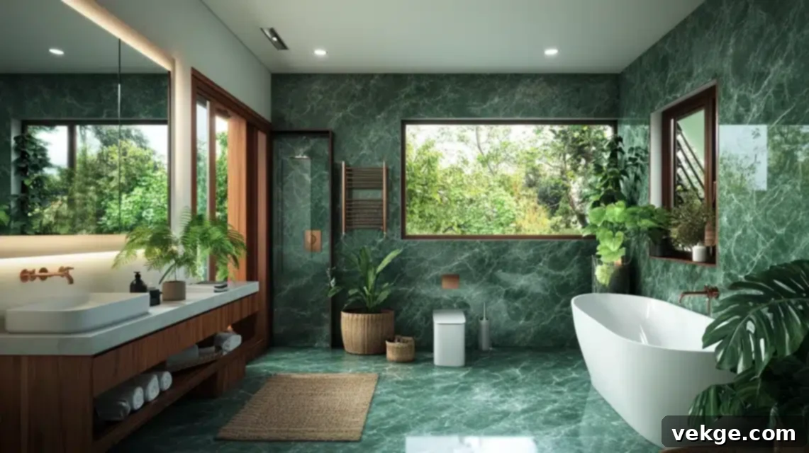 Green Marble Bathroom with Wood Elements