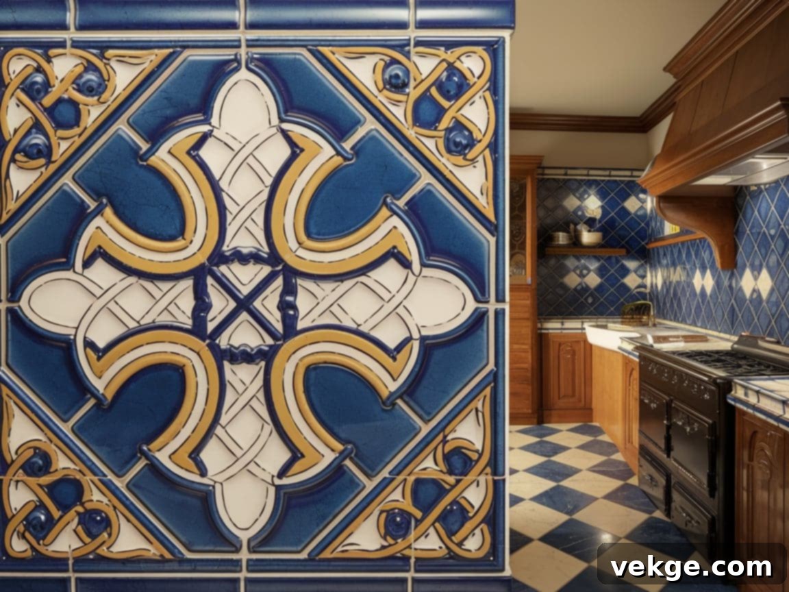 Decorative Cross-Patterned Tile for Victorian Kitchen